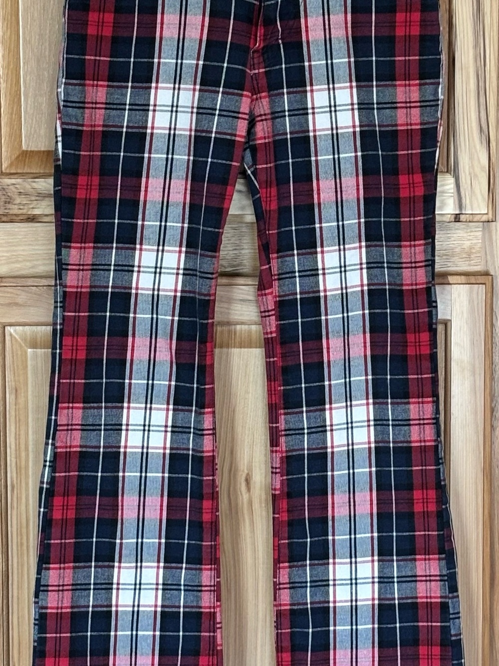 Vintage 2002 Tommy Hilfiger Girls 14 Plaid Flare Pants Y2K Red Navy